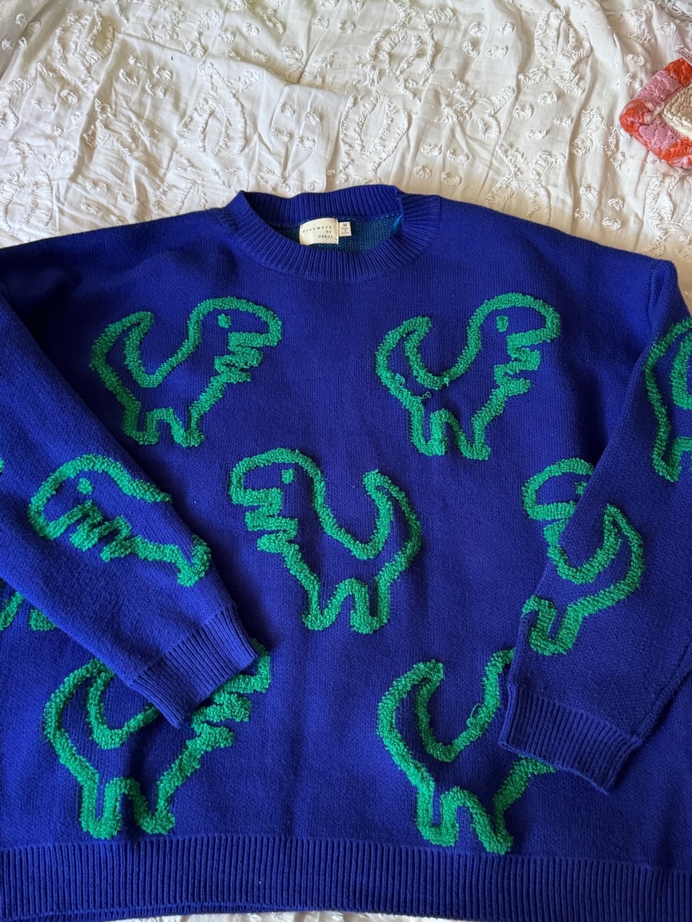 Blue & Green Dino Crewneck Sweater M